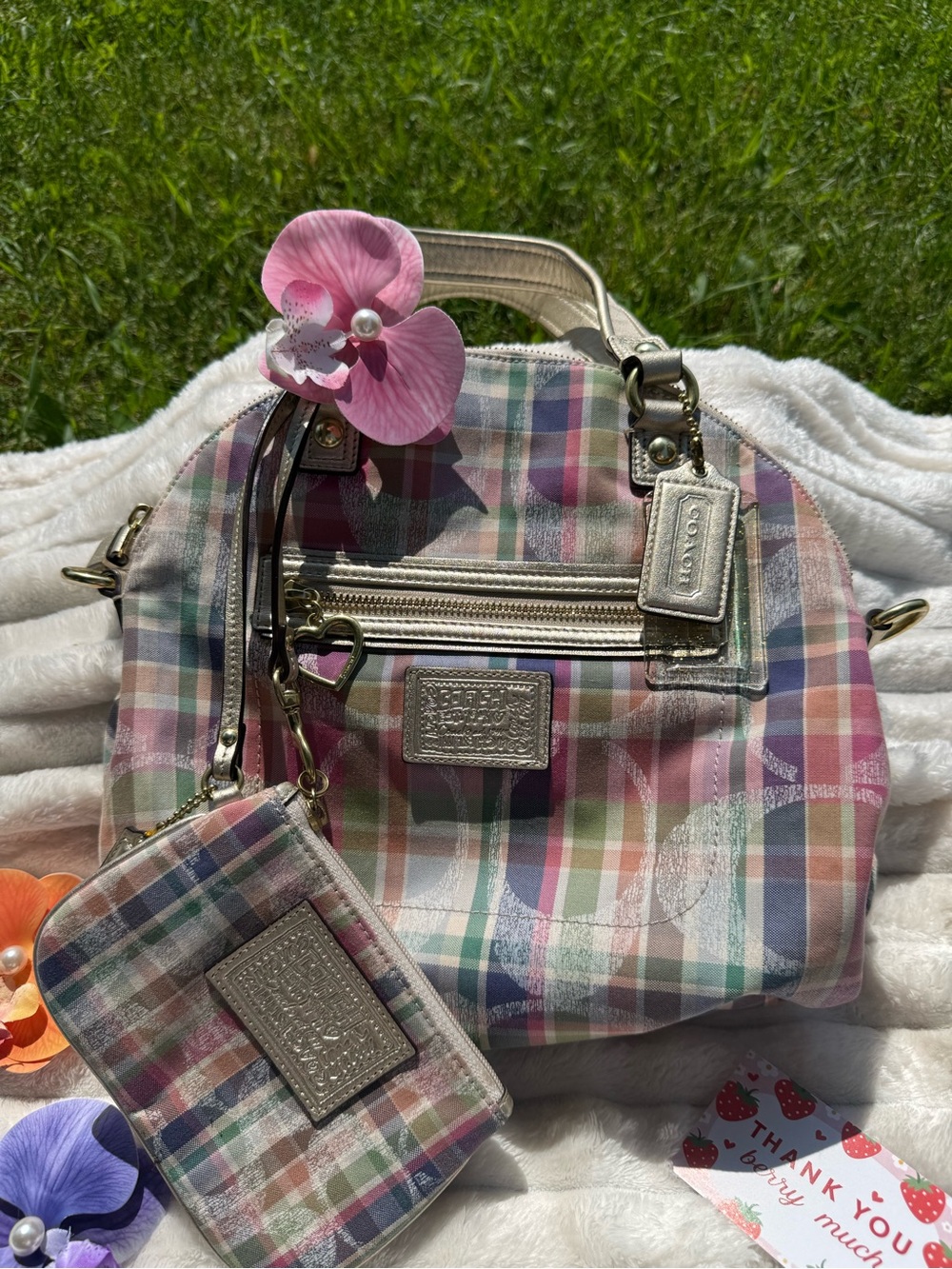 Vintage Coach Poppy Daisy Madras Bowling Set With The Matching Pouch🌺